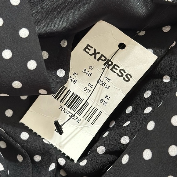 EXPRESS‎ Black White Polka Dot Dress Tie Shoulder Mini Sleeveless size 12 Summer - Picture 5 of 7